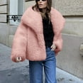 thumbnail image 6 of Women's Plus Size Pink Faux Fur Coat Lapel Button Cardigan Long Sleeve Solid Color Fashion Jacket, 6 of 8