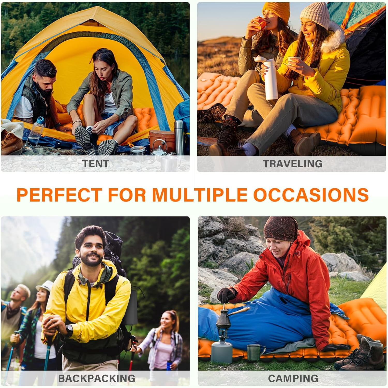 Double Sleeping Pad for Camping- Self Inflating 4" Extra-Thick with Pillow Built-in Foot Pump Inflatable Sleeping Mat for Backpacking, Hiking, Traveling, Tent, Portable Camping Mat