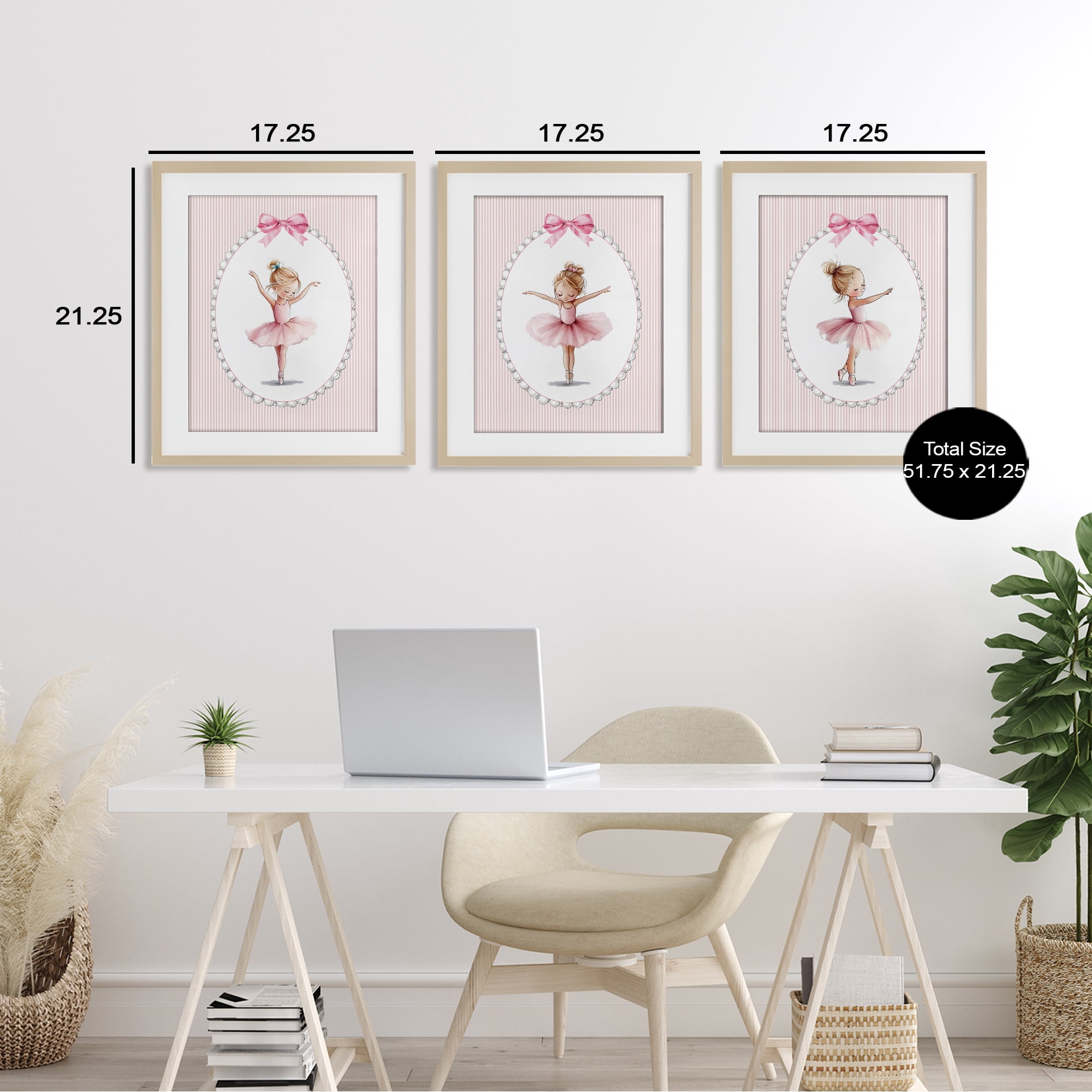 Stupell Industries Dancing Ballerinas in Pink 3 Piece Birch Framed Print Under Glass Set, design by Christine Simpson Art
