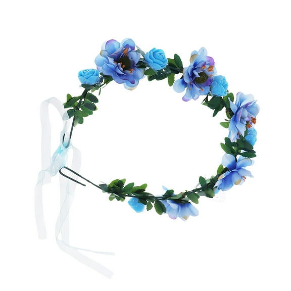 Masteelf Bohemia Floral Headband Hawaii Style Simulation Garland Wreath Simulation Flower Crown Forehead Hair Head Band Beach Wreath Headpiece for Festival Wedding Party Holiday(Blue)