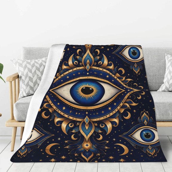 Celestial Starry Eye Motif Ultra-Soft Anti-Pilling Flannel Fleece Throw Blanket, Warm Cozy Blanket for Couch Bed Sofa Travel Camping, 40x30