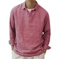 thumbnail image 2 of Tuphregyow Men's Cotton Linen Dressy Leisure Shirts Clearance V Neck Casual Leisure Tunics Work Office Outdoor Blouse New Style Solid Long Sleeve Basic Designed Collared Tops Trendy Pink XXL, 2 of 6