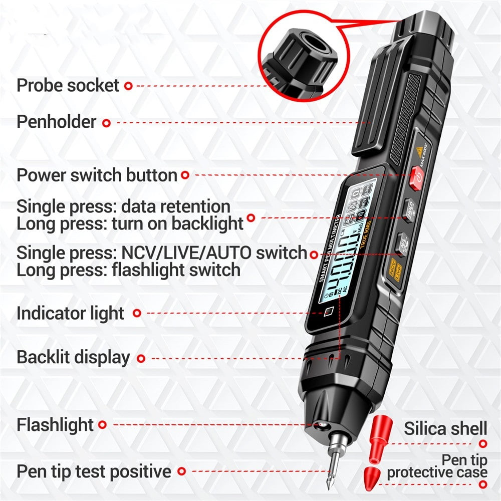 Digital Multimeter Pen Type 4000 Counts Professional Meter Non-Contact Auto Voltage Diode Tester ,High&Low Sensitivity
