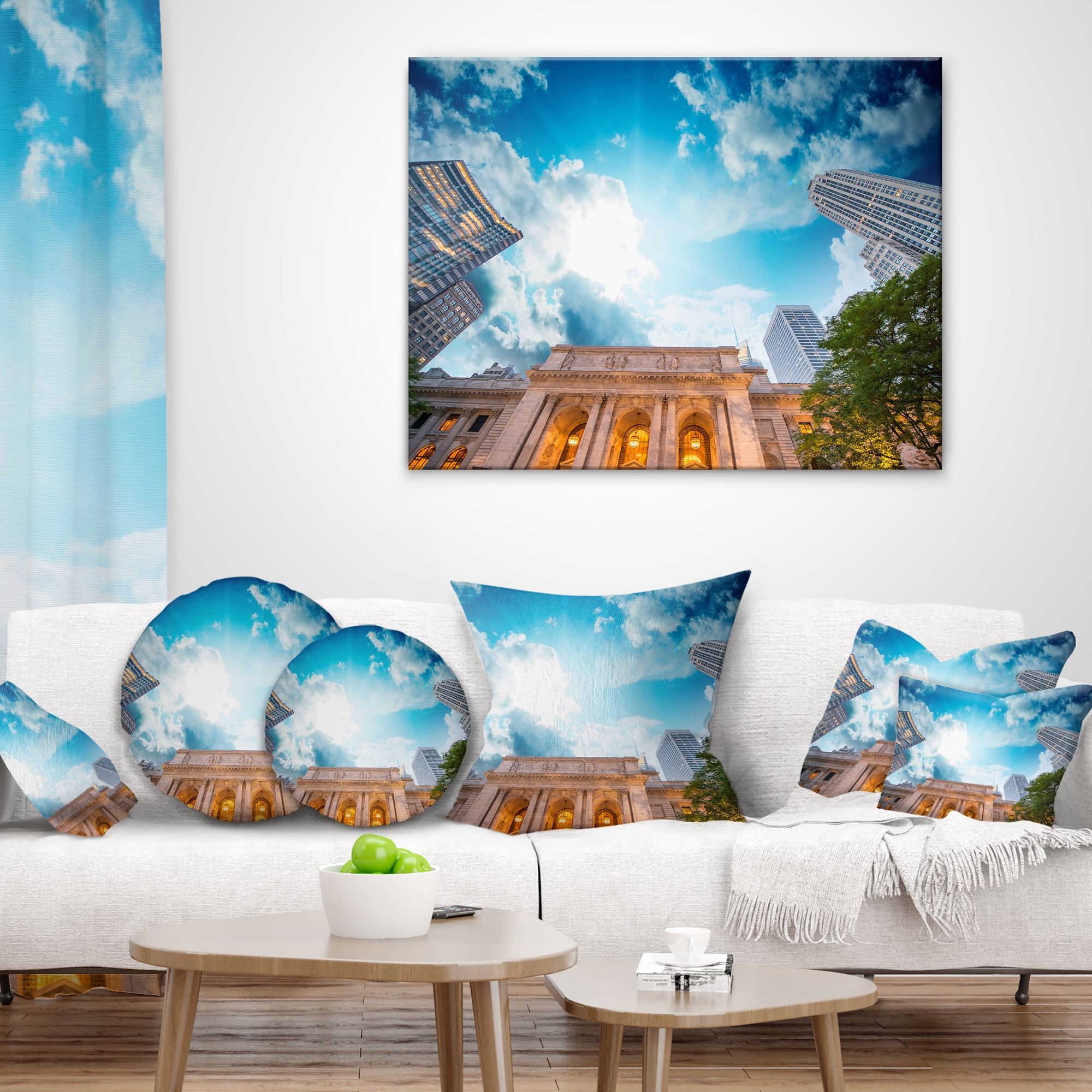 Designart New York Public Library - Cityscape Throw Pillow - 18x18