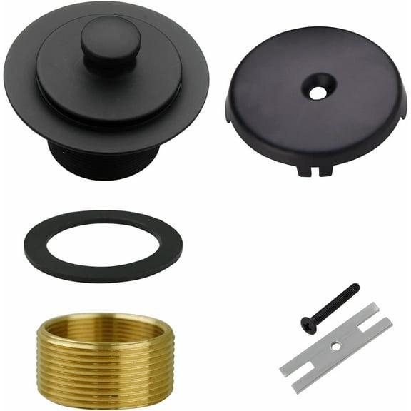 Matte Black Tub Drain and Overflow Kit with Single Hole Faceplate, Universal All Metal Lift & Turn Bathtub Fine/Coarse Thread Conversion Twist Trim Assembly
