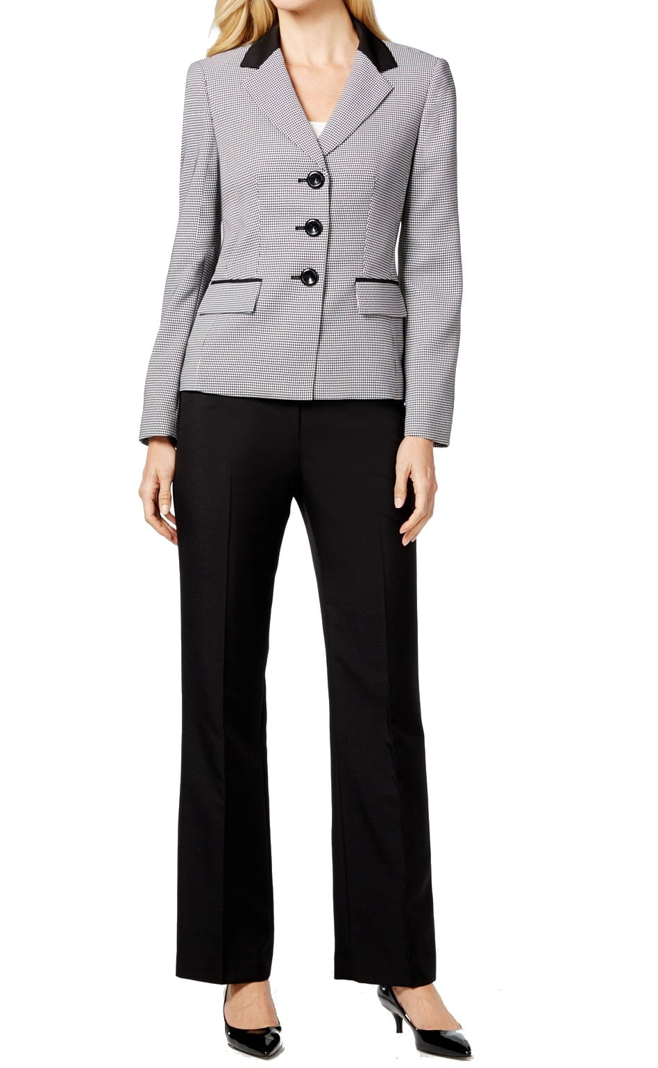 Le Suit NEW Black Womens Size 4P Petite Herringbone Pant Suit Set - Walmart.com - Walmart.com