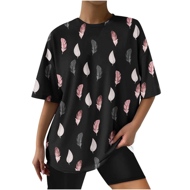 Blusa de manga corta con estampado de cuello redondo informal para mujer a la moda, Tops de verano OAVQHLG3B Store lin121212
