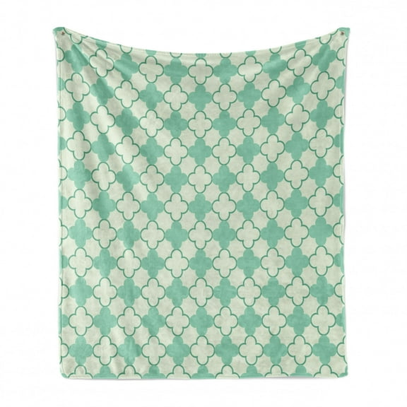 Mint Soft Flannel Fleece Blanket, Victorian Style Old Fashioned Floral Motifs Nature Theme Pattern Feminine, Cozy Plush for Indoor and Outdoor Use, 70" x 90", Mint Emerald Pale Green, by Ambesonne