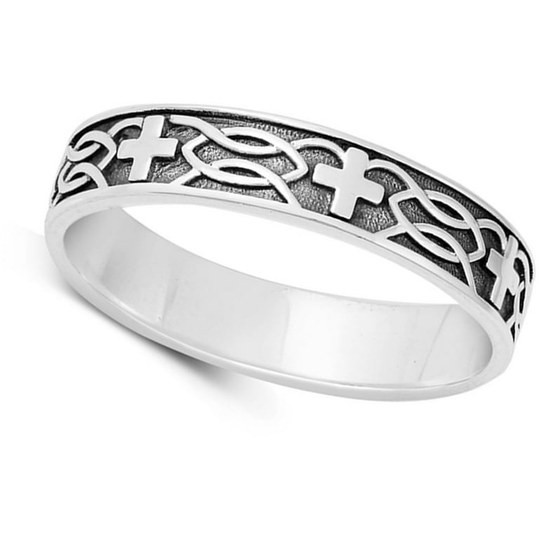 Cross Religious Christian Promise Ring .925 Sterling Silver Band