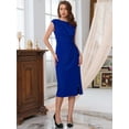 thumbnail image 3 of DARING DIVA Formal Sheath Ruched Boat Neck Cap Sleeve Elegant Dress S Royal Blue, 3 of 6
