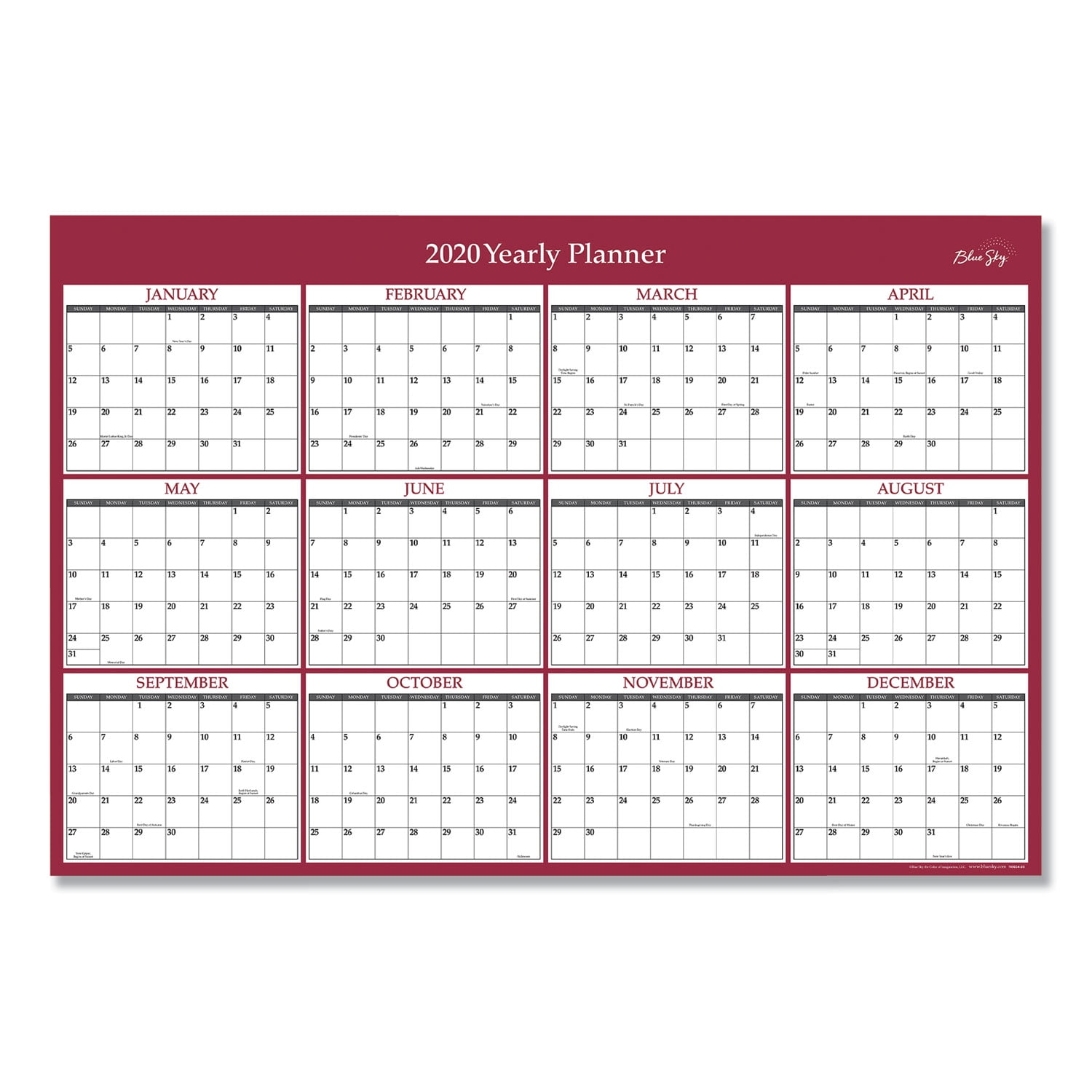 Blue Sky 2020-2021 Academic Year//2021 Regular Year Monthly Laminated Erasable Wall Calendar Double Sided Mahalo 36 x 24