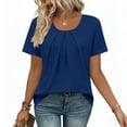 thumbnail image 4 of Women's Crew Neck Tops with Pleats Short Sleeve Dressy Casual Blouses Summer Solid Color T-shirts Loose Fit (XL, Blue), 4 of 7