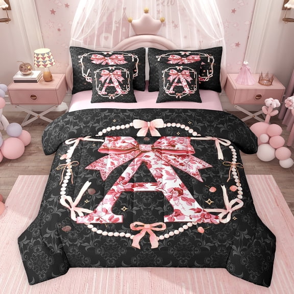 Castle Fairy Ribbon Bowknot Letter A 7-Piece Twin Bedding Set for Child Teens Adults