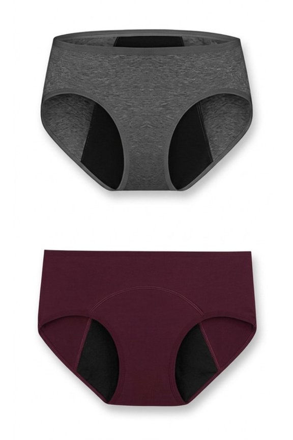 Women's Leakproof Period Panties 2 Pack Grey & Maroon