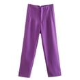 thumbnail image 4 of YFELWZ Pantalon Décontracté Formel Taille Haute pour Femmes Grande Taille Coupe Ajustée Violet TP, 4 of 4