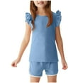 thumbnail image 1 of Mgmyaa Girls Summer Sets Crew Neck Solid Color Ribbed Flutter Sleeve Short Sleeve Blouses and Elastic Waist Shorts Two-Piece Set 1-6 Years, 1 of 8