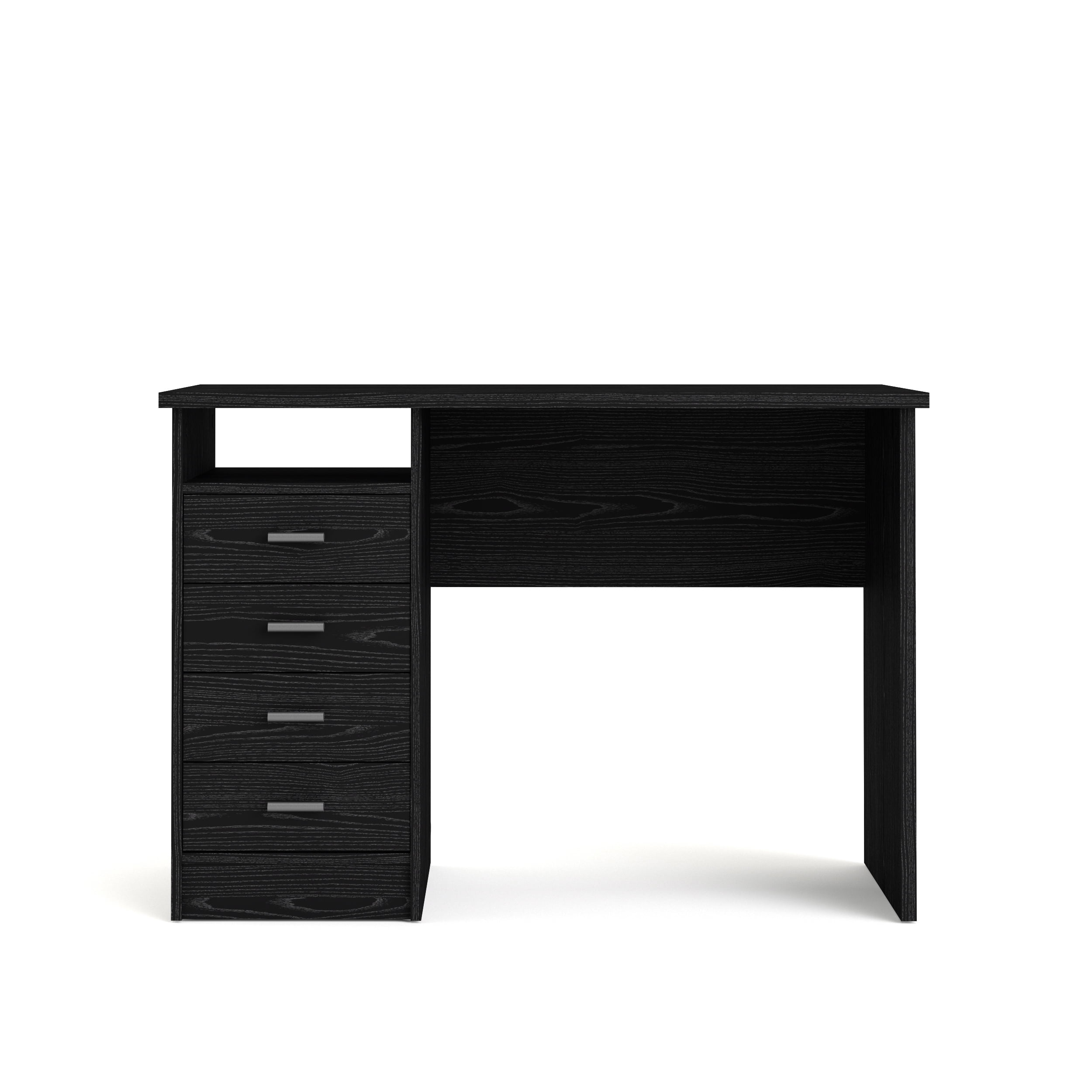 Tvilum Warner 4 Drawer Office Desk with 1 Shelf for Adults, Black Woodgrain