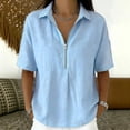 thumbnail image 2 of cfhntfmh Womens Tops Summer Half Sleeve Collared V Neck T-Shirts Zipper Loose Casual Workout Shirts Solid Color Clothes, 2 of 6