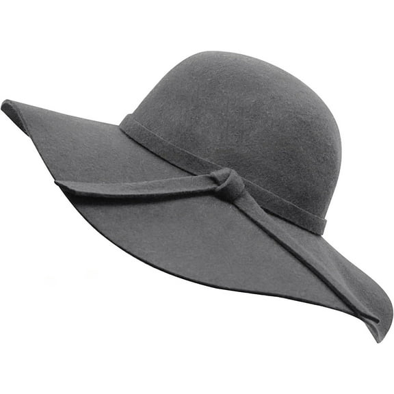 Women's Vintage Wide Brim Wool Ribbon Band Floppy Hat Felt Fedora Hat
