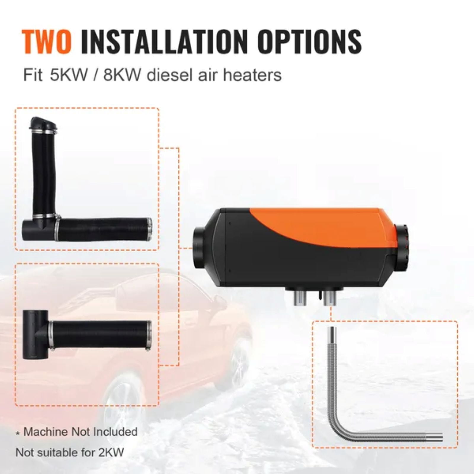 Diesel Heater Pipe Ducting Set, 3" Extendable Air Duct Hose, 1" Stainless Steel Exhaust Pipe, 2 Air Vents, Tee Air Outlet Connector and Hose Clamps, for 5KW/8KW Diesel Parking Heaters