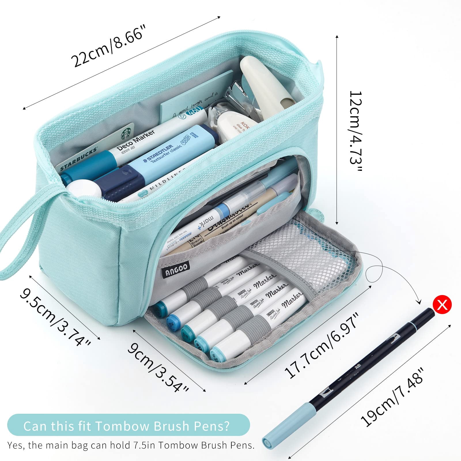 OBOSOE Pencil Case Large Capacity Pencil Pouch Handheld Pen Bag Cosmetic Portable Gift for Office Men Women Adult (Blue)