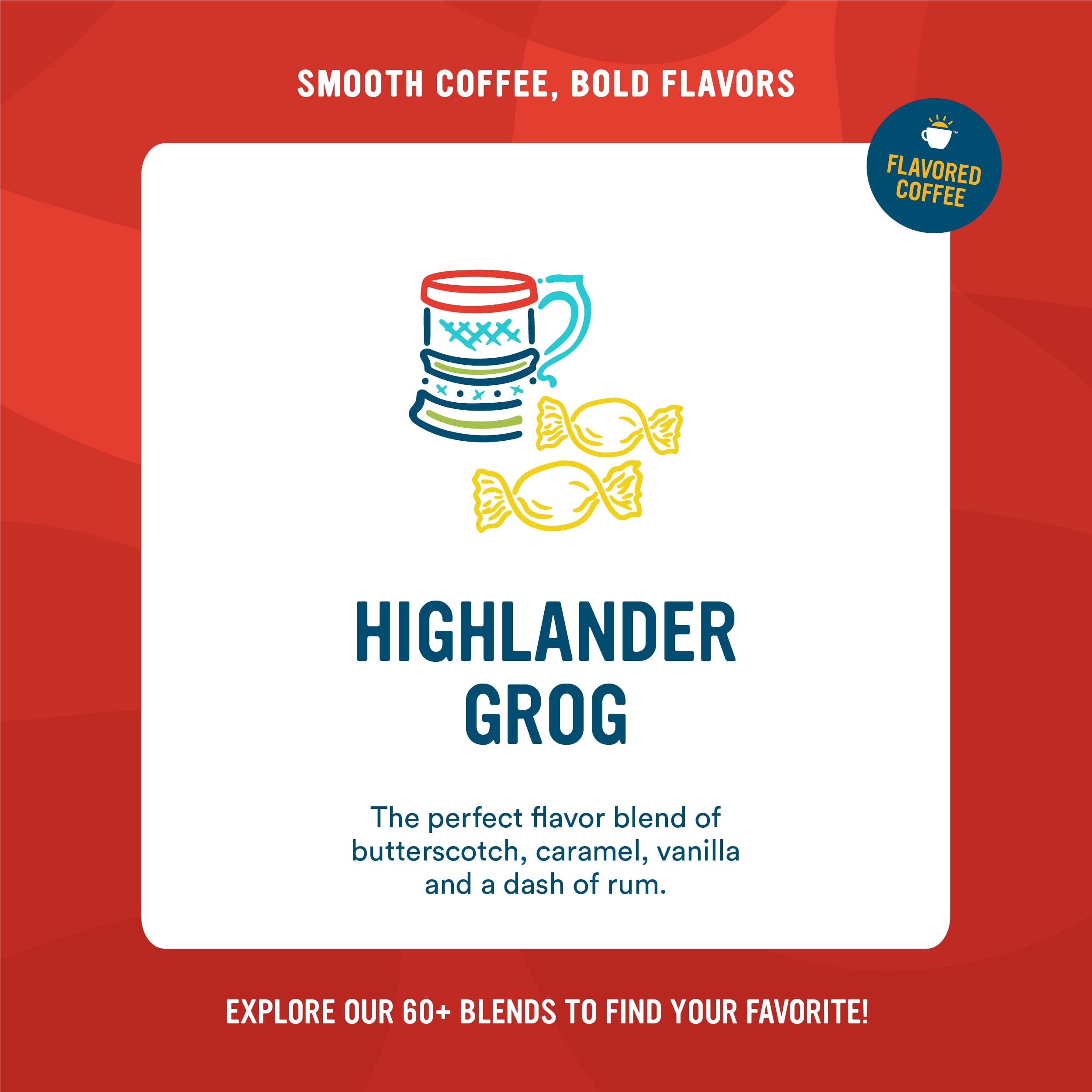 Cameron's Coffee Flavored Highlander Grog Ground Coffee, Light Roast, 32 oz, Naturally Caffeinated