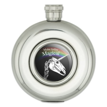 

Make Today Magical Skeleton Unicorn Skull Halloween Round Stainless Steel 5oz Hip Drink Flask