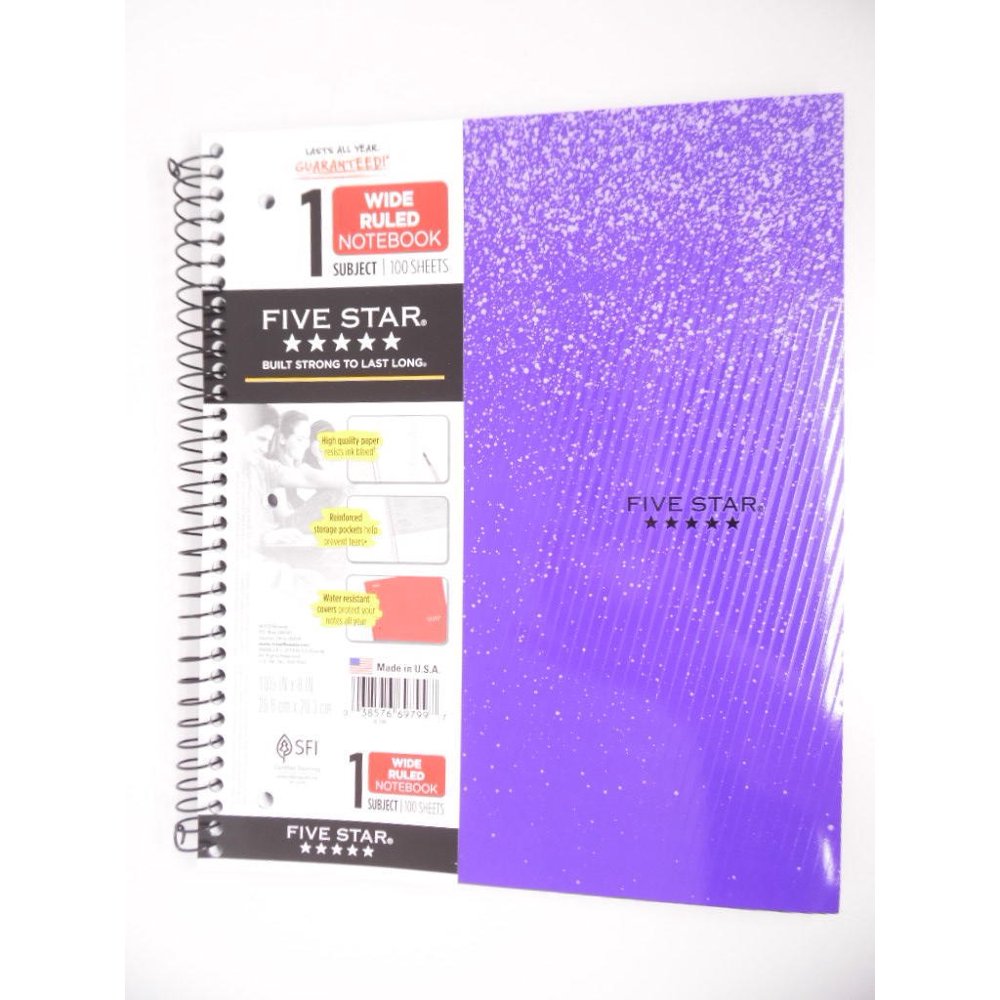Mead Five Star 1 Subject Wide Ruled Notebook 100 Sheets Purple