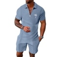 thumbnail image 2 of Short Sets for Men Short Sleeve Quarter Zip Polo Shirt and Bermuda Shorts 2 Piece Matching Set Beach Outfit Set, 2 of 6