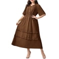 thumbnail image 2 of Ovzne Robes Grande Taille pour Femmes aux Formes Robe de Plage Mode Robe Grande Taille pour Femmes Couleur Unie Col Rond Manches Courtes Taille à Boucle Robe en Dentelle Robe Maxi Grande Taille Manches Courtes Liquidation, 2 of 5