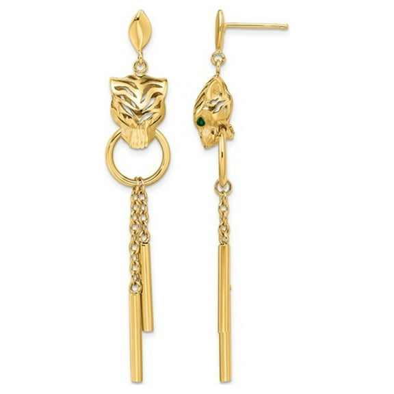 Gem & Harmony 14K Yellow Gold Tiger Animal Dangle Earrings for Women