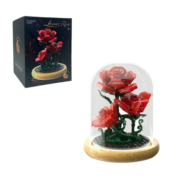 GUCHO Flower Building Block Set,Preserved Rose Bouquet Building Kit,Rose Light with Cover and Wooden Base Botanical Building Blocks Birthday Gift for Adult Girlfriend Wife-219PCS