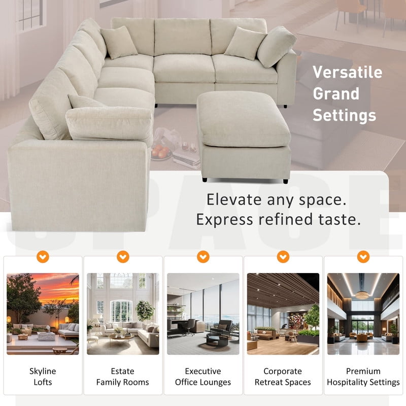 Oversized Modular Sectional Sofa Couch, Large 7 Seater Corner Sofa Modern U Shaped Sectional Couch with Ottoman, Chenille Cloud Couches for Living Room, Office