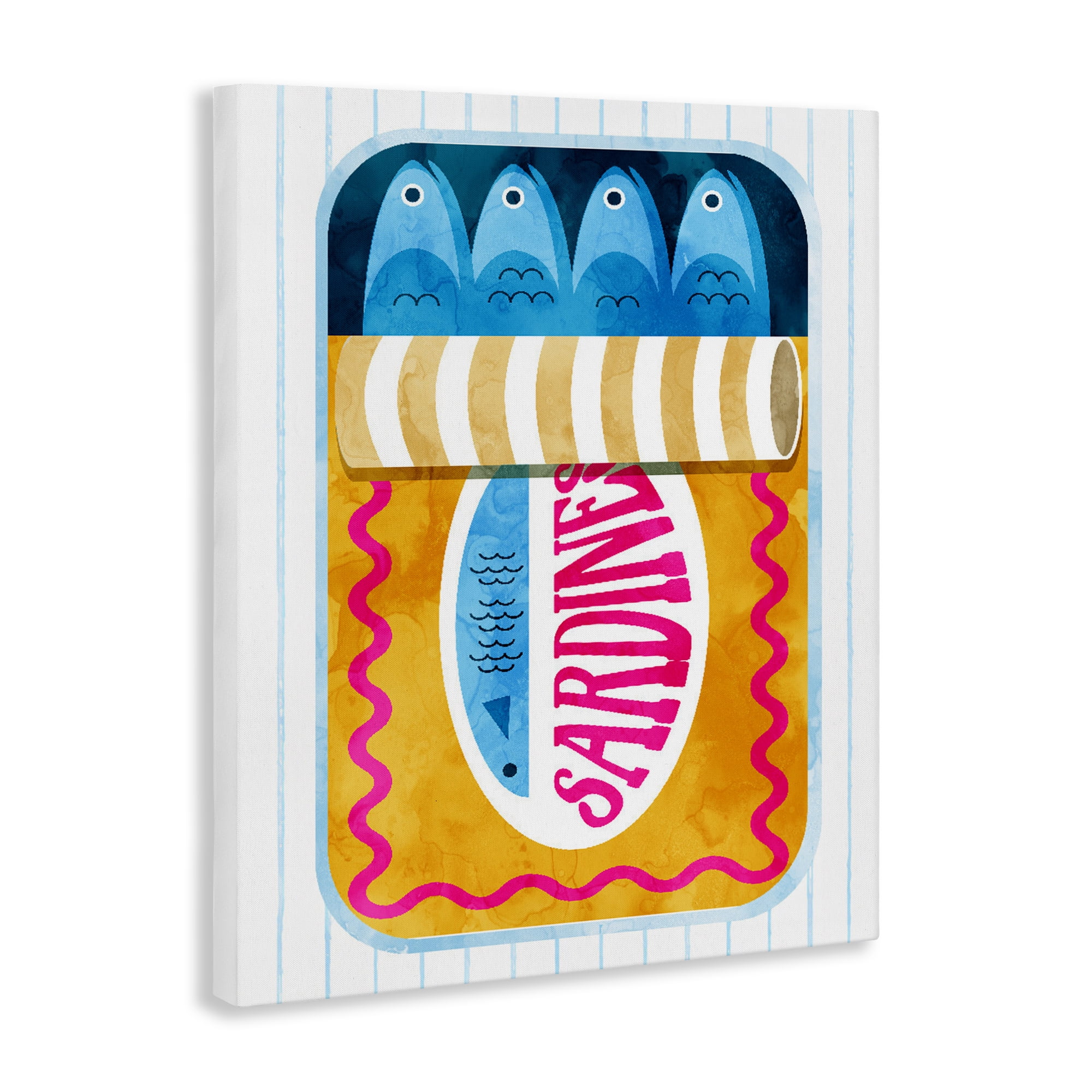 Yellow Sardine Tin over Stripes Canvas Wall Art, design by Daphne Polselli