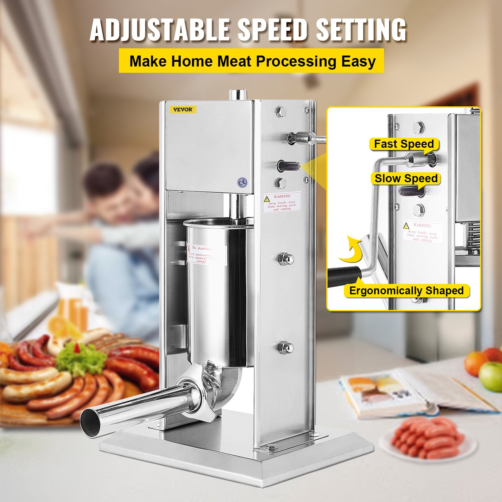 VEVOR 15L/45.2lbs Sausage Stuffer 2 Speed CE&SGS Standards Stainless Steel Vertical Sausage Maker