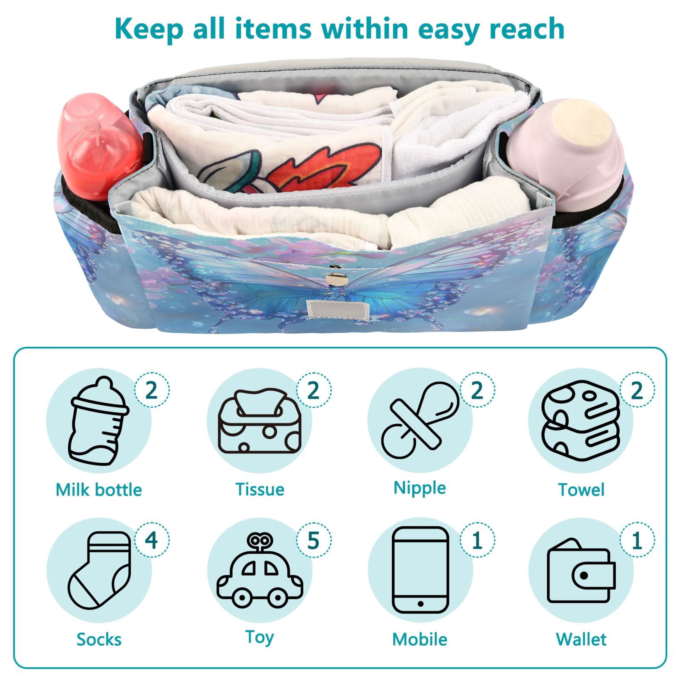 DIXRUYEE Stroller Organizer Crystal Wings Printed