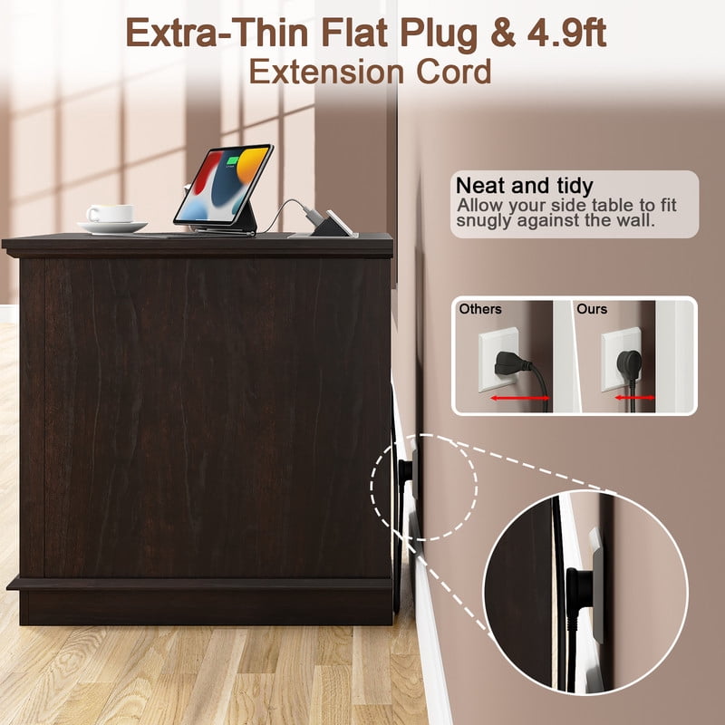 PLAMLE End Table with 3 Drawers for Living Room,Nightstand Sofa Side Table with Charging Station,End Table.