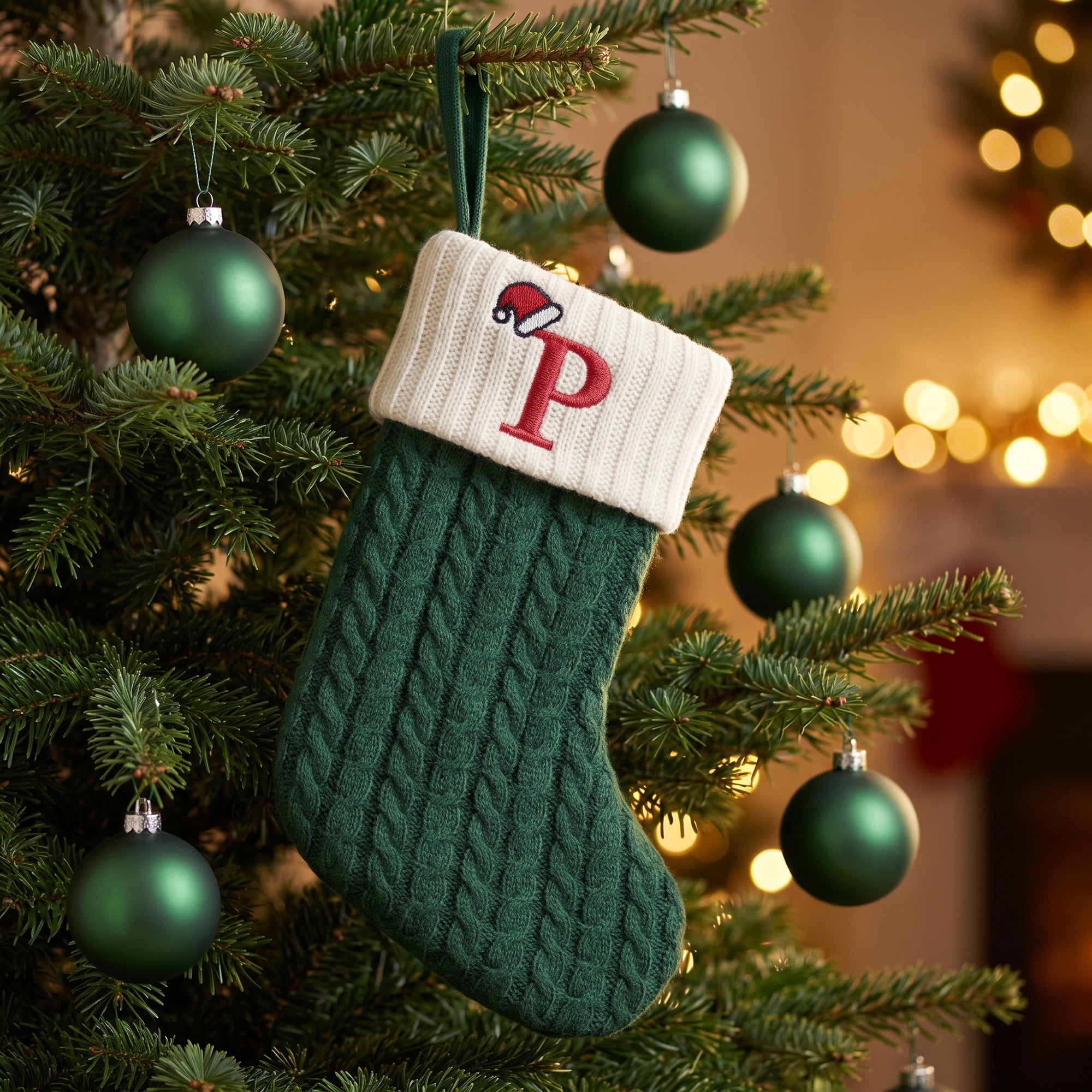 Unique Bargains Christmas Luxury Grand Hearth Accent Stocking Green Letter P 8"
