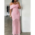 thumbnail image 7 of Pink Foldover Off Shoulder Ruched Mermaid Evening Dress Slim Fit Cinched Waist Party Gown, 7 of 7
