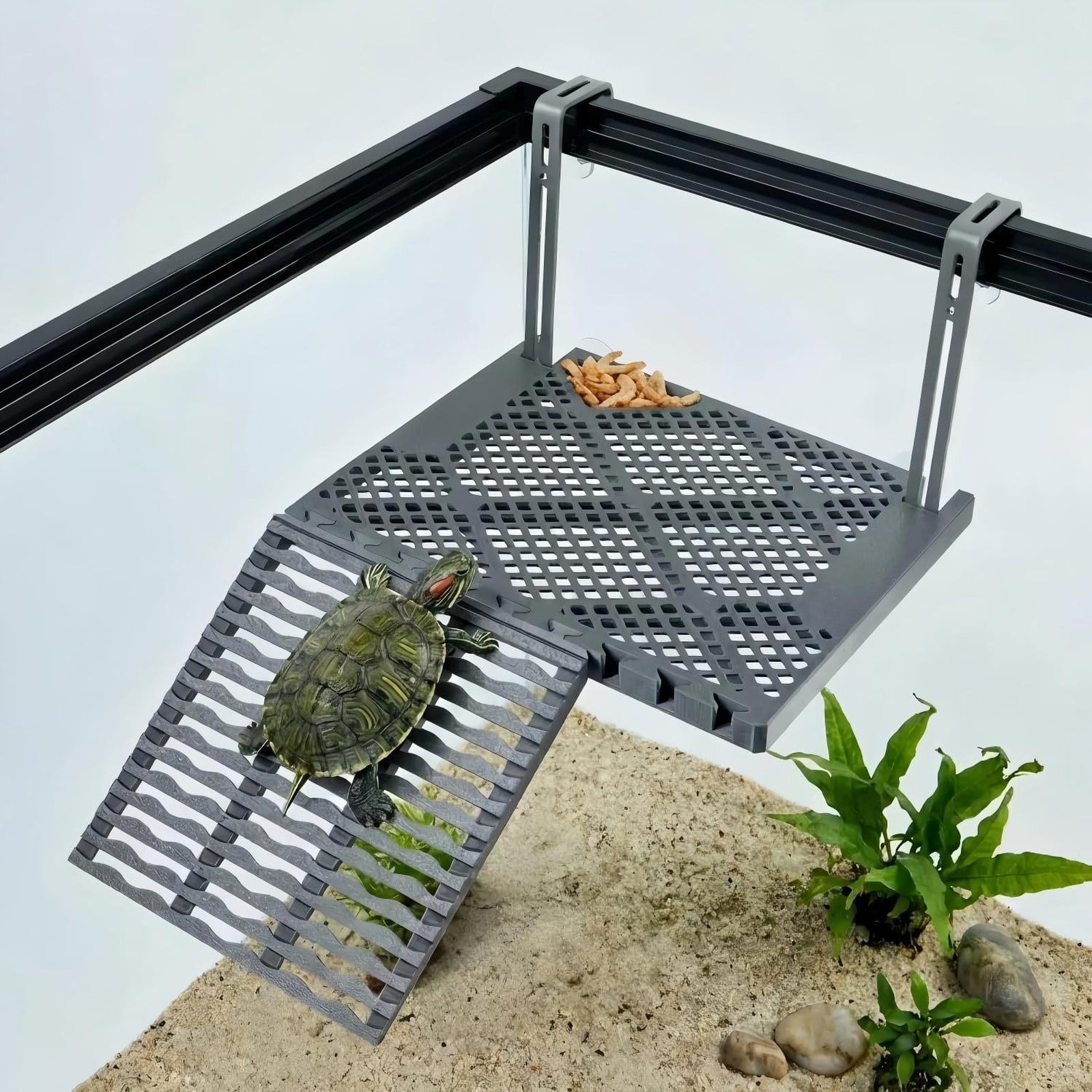 Hanging Turtle Basking Platform, Plastic Turtle Dock Basking Area with Climbing Ramp Height Adjustable Tortoise Floating Dock Tortoise Tank Accessories Decor for Lizard Gecko Hermit Crab