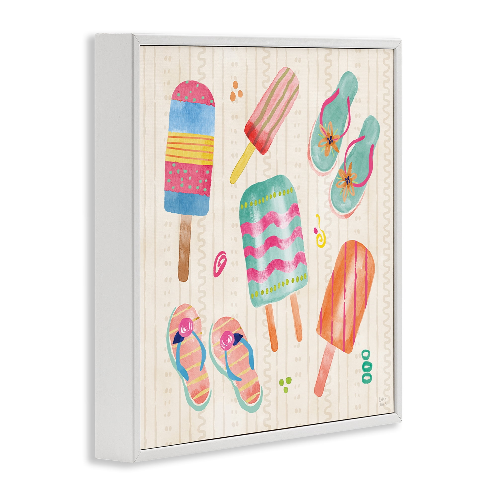 Stupell Industries Summer Popsicles & Sandals White Framed Giclee Art, design by Dina June
