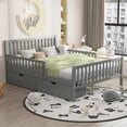 thumbnail image 3 of WAWOKV Full Size Wood Platform Bed with Guardrails on Both Sides and 2 Storage Drawers, Straight Line Design Headboard & Footboard (Gray), 3 of 16