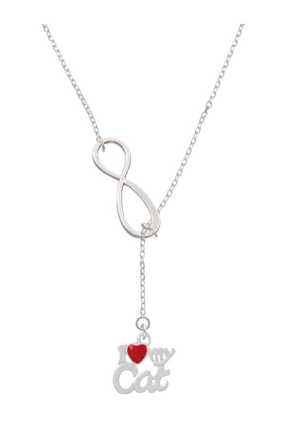 Silvertone I Heart My Cat Silver tone Elegant Infinity Lariat Necklace