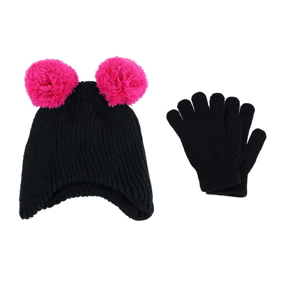 Connex Gear Girl's 3-6 Winter Ribbed Knit Aviator Hat and Glove 2-Piece Set