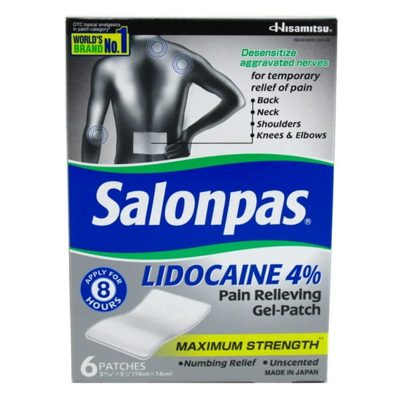 Salonpas Lidocaine 4% Pain Relieving Gel-Patch 6 Count (Pack of 3)