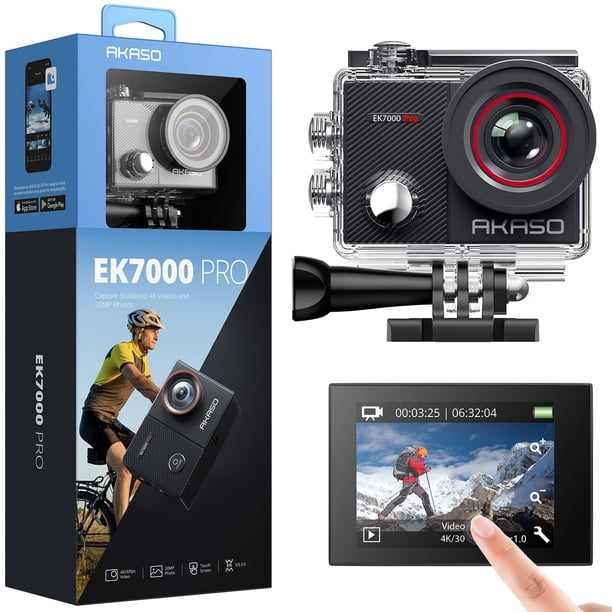 AKASO EK7000 Pro (Versión para MX) Cámara de Acción 4K 16MP con 2 Pulgadas Pantalla Táctil EIS Ángulo de Visión Ajustable 40M Subacu&a