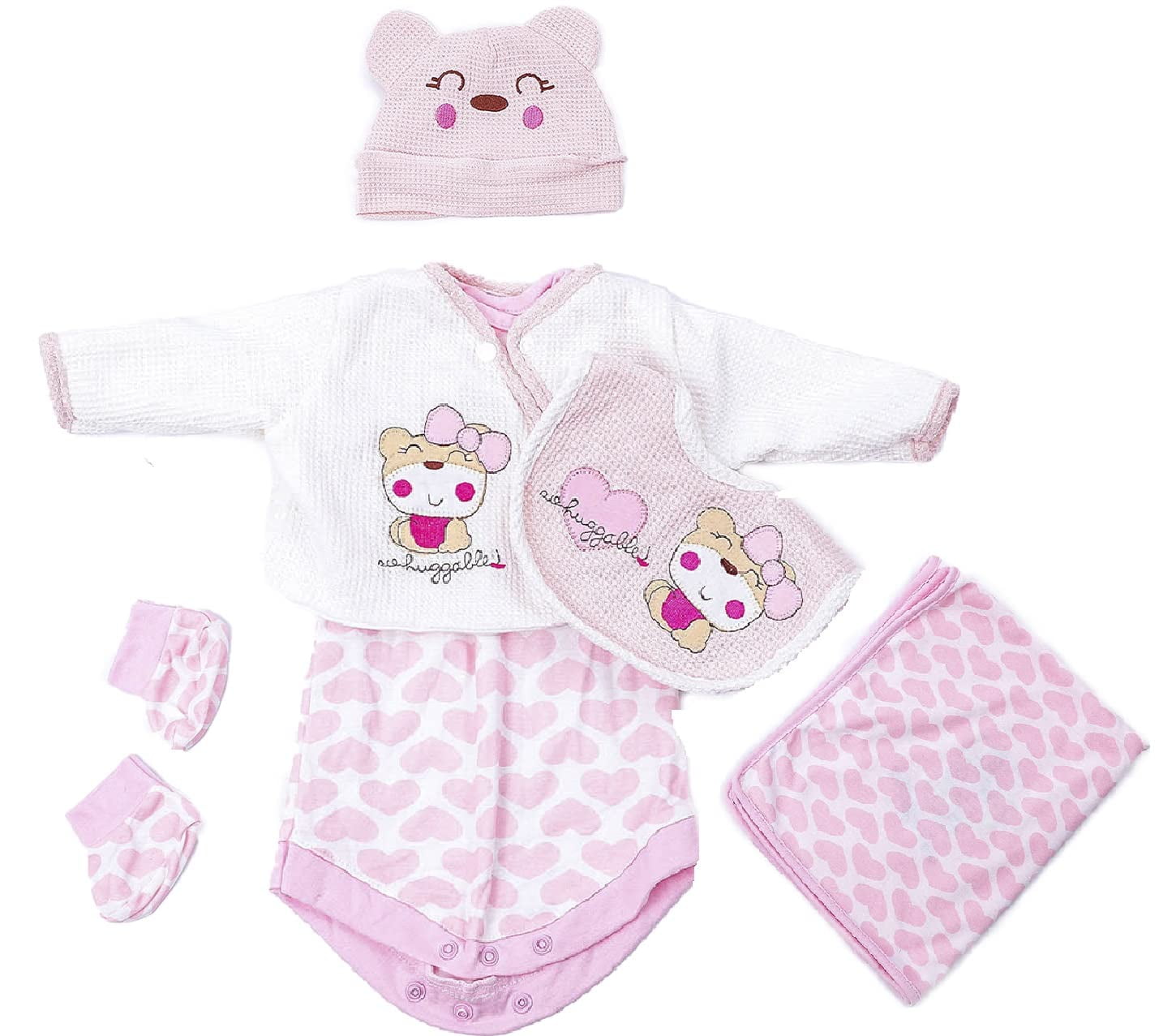 Reborn Dolls Girl Clothes Pink Bear Suit for 2022 inch Reborn Baby