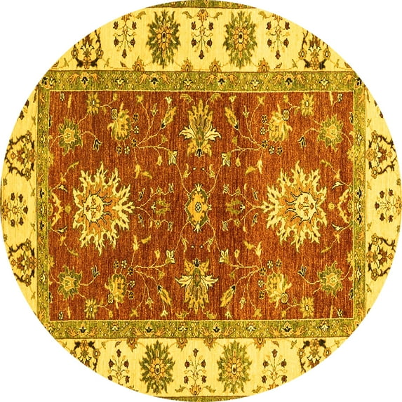 Ahgly Company Indoor Round Oriental Yellow Traditional Area Rugs, 5' Round