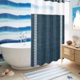 thumbnail image 6 of No Hook Shower Curtain, Navy Blue Shower Curtains for Bathroom with See Through Top Window, Traditional Rustic Minimalist Striped Pattern Waterproof & Washable Bath Curtain Small Stall 36"x78", 6 of 9