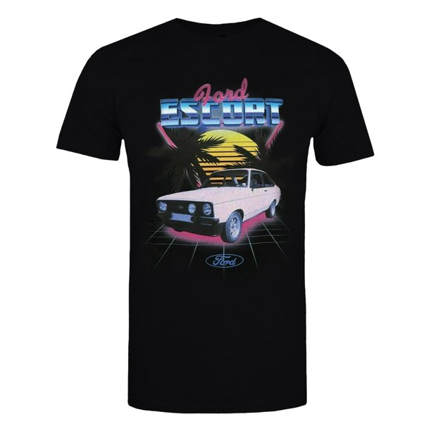 Ford - Camiseta Retrowave Escort para Hombre (Negro)